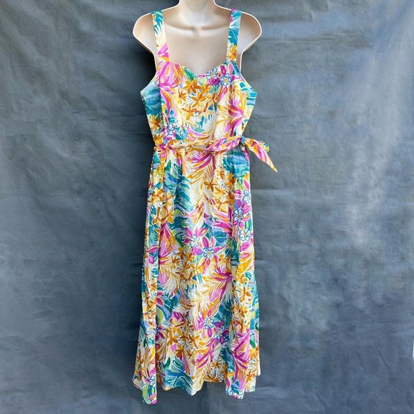 Le Bain Par Molly Bracken Button Front Floral Tropical Midi Sun Dress L Casual - Picture 2 of 8